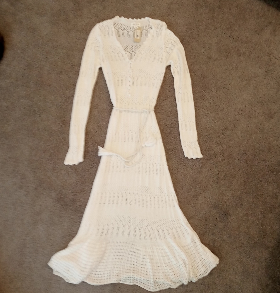 Allison New York Anthropologie White Embroidered Knit Boho Chic Maxi Dress L NWT